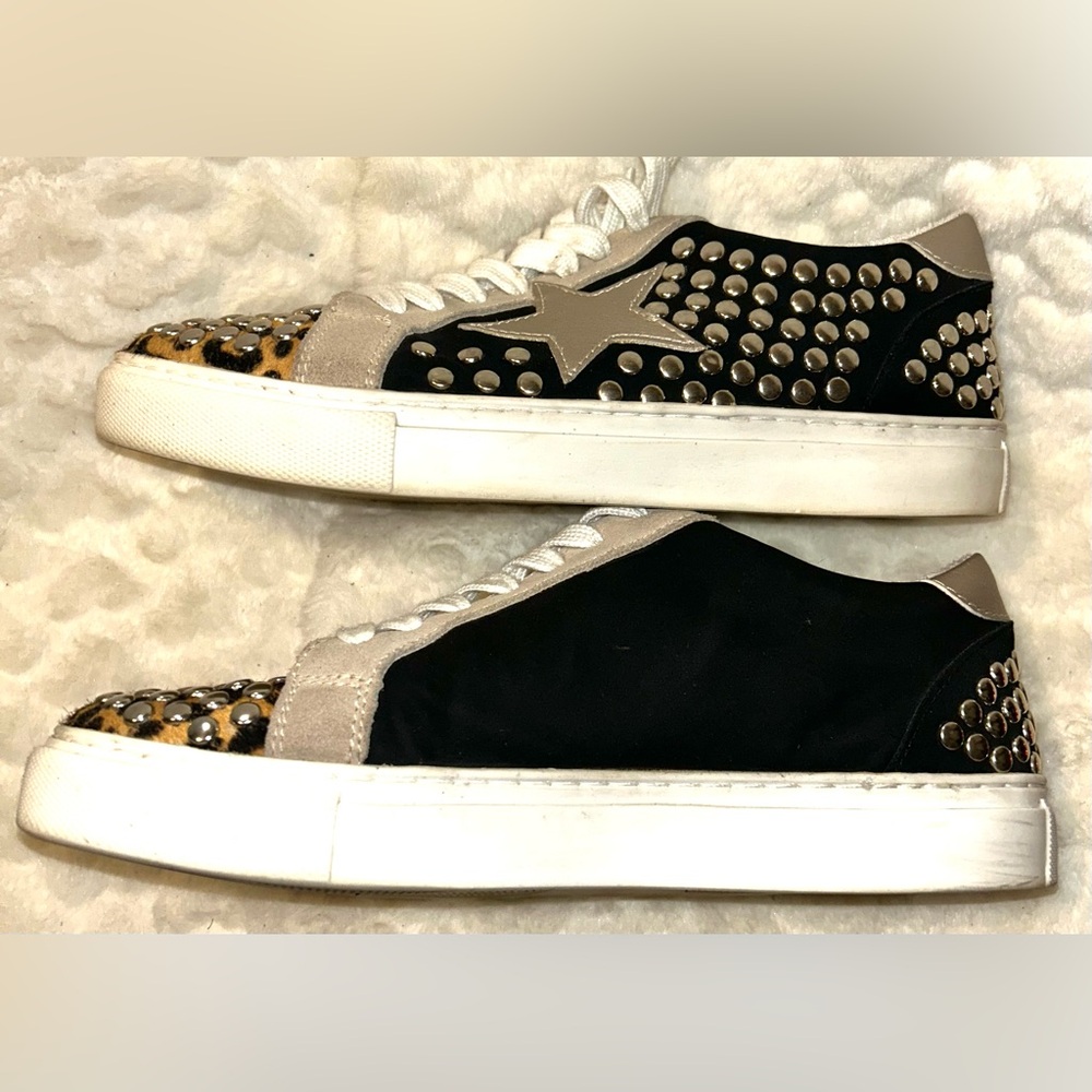 Steve Madden Turner Leather Black and Leopard Studded Sneakers women’s size 7.5 - Picture 8 of 11